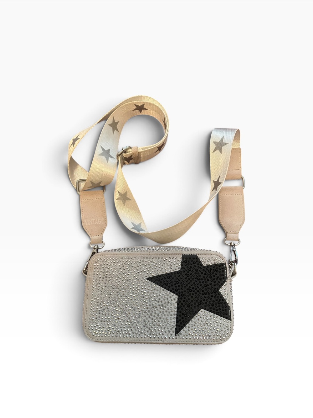 Vintage Havana Beige Crossbody with Silver Crystal Front and Black Star